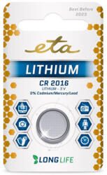 ETA Lítium akkumulátor ETA PREMIUM CR2016, csomagolás 1db (CR2016LITH1) (ETACR2016LITH1)