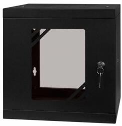 Stalflex RC10-6U-300GB 10" 6U 300 mm mély lapra szerelt fekete üveg ajtós fali rack szekrény (RC10-6U-300GB) - iconink