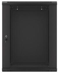 Lanberg WF01-6615-10B 19" 15U SZÉL: 600 MÉLY: 600 MAG: 774 lapraszerelt üvegajtós fekete fali rack szekrény (WF01-6615-10B)