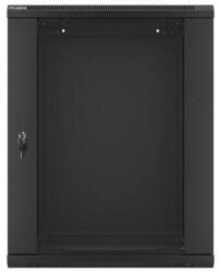 Lanberg WF01-6415-10B 19" 15U SZÉL: 600 MÉLY: 450 MAG: 774 lapraszerelt üvegajtós fekete fali rack szekrény (WF01-6415-10B)