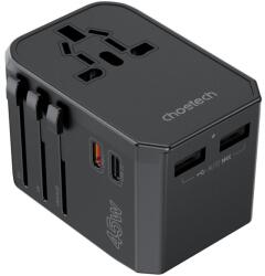 Choetech TÖLTŐ USB-C*2+A*2(45W, fekete, travel, US, UK, EU, AU), Choetech (PD6045) - iconink