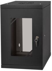 Stalflex RC10-9U-300GB 10" 9U 300 mm mély lapra szerelt fekete üveg ajtós fali rack szekrény (RC10-9U-300GB) - iconink