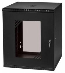 Stalflex RC19-12U-450GB 19" 12U 450 mm mély lapra szerelt fekete üveg ajtós fali rack szekrény (RC19-12U-450GB) - iconink