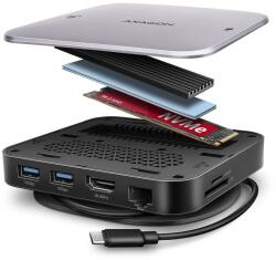 AXAGON HMC-UFO, USB-C 10Gbps Hub, 2x USB-A, USB-C, HDMI 4k/60Hz, RJ-45, SD/mSD, M. 2 slot, audio, PD (HMC-UFO)