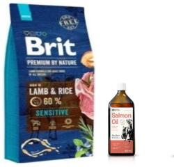 Brit Brit Premium By Nature Sensitive bárányhússal és rizzsel 15kg + Lab-V 100% lazacolaj kutyáknak és macskáknak minden korosztály számára 500ml hidegen sajtolva
