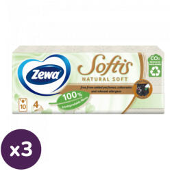 Zewa Softis Natural Soft 4 rétegű papírzsebkendő (3x10x9 db)