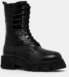 Philipp Plein bőr csizma Croco Gothic fekete, női, téliesített, lapos talpú, WSE0838 PLE010N 02 - fekete Női 40