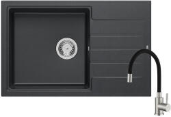 Quadron PETER 111 black dotted gránit mosogatótálca + Zegor SAP4-F090KB csaptelep fekete flexibilis kifolyócsővel