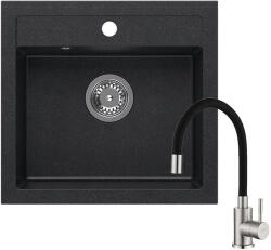 Quadron JOHNNY 110 black dotted gránit mosogatótálca + Zegor SAP4-F090KB rozsdamentes acél csaptelep fekete flexibilis kifolyócsővel