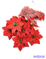 Mikulásvirág bársonyos selyemvirág fej D16cm - Piros