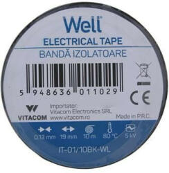 Well Elektromos Szigetelőszalag - PVC - 19 mm x 10 m - Fekete (IT01-10BK-WL)