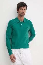 Benetton longsleeve din bumbac culoarea verde, neted PPYH-BUM022_77X