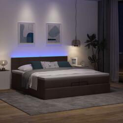 vidaXL Ottomán ágykeret matracokkal Sötétbarna 200x200cm szövet (3312336)