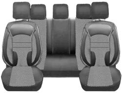 DeluxeBoss Set Huse Scaune Auto pentru BMW SERIA 7 - DeluxeBoss, stofa cu piele ecologica, pt bancheta rabatabila fractionata, negru cu gri, 11 piese