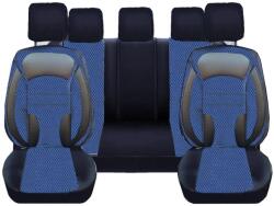 DeluxeBoss Set Huse Scaune Auto pentru Volvo V70 - DeluxeBoss, stofa cu piele ecologica, pt bancheta rabatabila fractionata, negru cu albastru, 11 piese