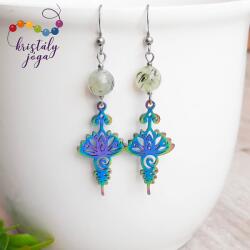 Kristály Jóga Shop Prehnit epidottal 8 mm-es ásvány fülbevaló, lótusszal