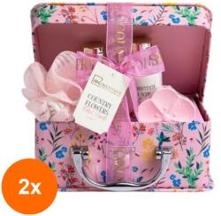 IDC Institute Set 2 x Caseta Cadou Femei IDC Institute Country Flowers, Gel de Dus 100 ml, Lotiune Corp 100 ml, Bomba Baie 60 g, Burete (ROC-2xAQIDC000097)