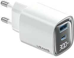 USAMS CC229 XC Series hálózati töltő 1x-USB-A és 1xUSB-C csatlakozással 30W GaN - fehér