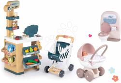 Smoby Set magazin și baie cu wc pentru păpuși Market Smoby cu un scanner electronic și cărucior adânc cu păturică (SM350238-17)