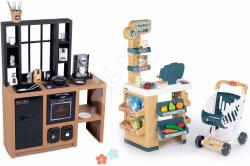 Smoby Set magazin și bucătărie cu aparat de cafea Market Smoby cu un scanner electronic paste magice și cărucior de cumpărături (SM350238-11)