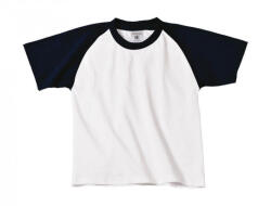 B&C Collection Gyerek rövid ujjú póló B and C Base-Ball/kids T-Shirt 12/14 (152/164), Fehér/Sötétkék (navy)