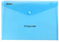 Optima Mapa PP protectie documente A4 landscape, inchidere cu capsa, 10/set, Optima - albastru transparent (OP-5100180A4-22) - birotica-asp