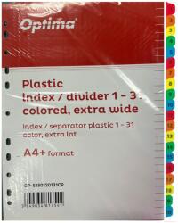 Optima Index plastic color, A4+, extra wide, 120 microni, numeric 1-31, Optima (OP-5130120131CP) - birotica-asp