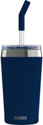 SIGG Helia Night Ink Thermo BPA Mentes Üveg Szívószálas Dupla Falú Acél Pohár - 450 ml, Sötétkék