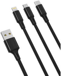 XO NB173 3 az 1-ben kábel USB - Lightning + USB-C + microUSB 1, 2 m 2, 4 A fekete