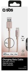 SBS MFi iPhone Lightning Kábel - 1 m, Fém Csatlakozókkal, Pamutfonott Borítással, Rózsaarany