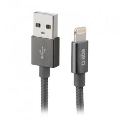 SBS MFi iPhone Lightning Adat- és Töltőkábel - 1 m, Fém Csatlakozókkal, Pamutfonott Borítással, Sötét Ezüst