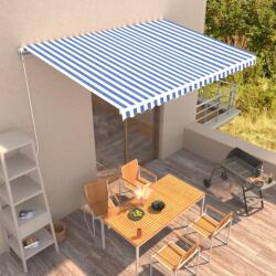 vidaXL Copertină retractabilă manual, albastru și alb, 450x300 cm (3051217)
