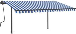 vidaXL Copertină retractabilă manual cu stâlpi, albastru/alb, 4x3, 5 m (3070216)