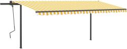 vidaXL Copertină retractabilă manual cu stâlpi, galben și alb, 5x3, 5 m (3070258)