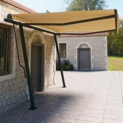 vidaXL Copertină retractabilă automat, cu stâlpi, galben/alb, 4, 5x3 m (3070168)