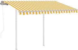 vidaXL Copertină retractabilă automat, cu stâlpi, galben&alb 3, 5x2, 5 m (3069928)