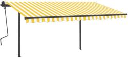vidaXL Copertină retractabilă manual cu stâlpi, galben & alb, 4x3, 5 m (3070218)