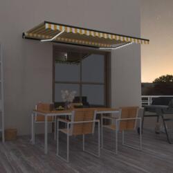 vidaXL Copertină retractabilă manual cu LED, galben și alb, 450x350 cm (3069203) - vidaxl