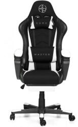Guru Master GM2-W-L kényelmes főnöki gamer szék forgószék lábtartóval, Műbőr-textil, 100 kg, Fekete-fehér (GM2-W-L)