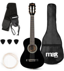 Max Music SoloArt Junior 1/4 Klasszikus gitár (tartalék húr, hangoló, hordtáska, pengetők) - Fekete