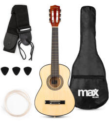 Max Music SoloArt Junior 1/4 Klasszikus gitár (tartalék nylon húr, hangoló, hordtáska, pengető) - Natúr