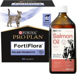 Purina Veterinary Diets PRO PLAN FortiFlora Probiotikus kiegészítő macskáknak 30x1g + LAB V Vitaminokkal dúsított lazacolaj 500ml