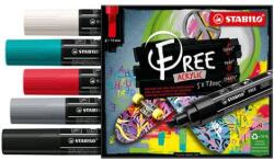 STABILO Marker acrilic STABILO FREE Acrylic T800C Vârf pană 4-10 mm - Bold, set de 5