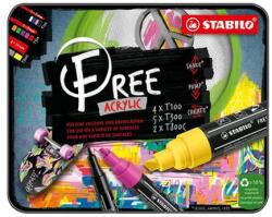 STABILO Marker acrilic STABILO FREE Acrylic 4xT100, 5xT300, 2xT800C, set 11 buc