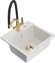 Mexen Milo, gránit mosogató 435x410x171 mm, 1 kamrás és Duo mosogató csaptelep, fehér, 6505-20-671701-57-G (6505-20-671701-57-G)