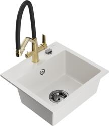 Mexen Milo, gránit mosogató 435x410x171 mm, 1 kamrás és Duo mosogató csaptelep, fehér, 6505-20-671701-57-B (6505-20-671701-57-B)