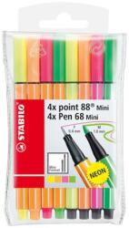 STABILO Fine Liner & Filament marker - STABILO point 88 Mini & Pen 68 Mini - 8 csomag Neon