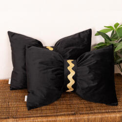 Hiko Set 2 perne decorative 2x40x60cm cu fata detasabila, Hiko COMFY Bow catifea neagra banda aurie (4119)