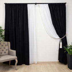 Hiko Set 4 piese Hiko, doua draperii COMFY catifea neagra si doua perdele Ana voal alb cu pom pom, cu rejansa (10005249)