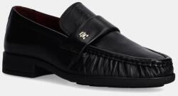 Tommy Hilfiger bőr mokaszin LOAFER SOFT NAPPA PLEATED TOE fekete, női, lapos talpú, FW0FW08362 - fekete Női 37